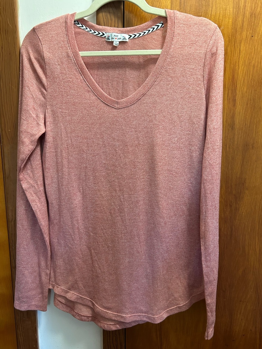 V-Neck Long Sleeve Top in Dusty Rose by Poof!